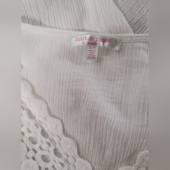 Flint & Moss Beach S Tunic Top Eyelet Lace Trim Bright White Gauze Fabric - Picture 3 of 4